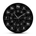 Orologio decorativo con elementi chimici e simboli scientifici, perfetto come oggetto decorativo e da collezione per appassionati di scienza e chimica.