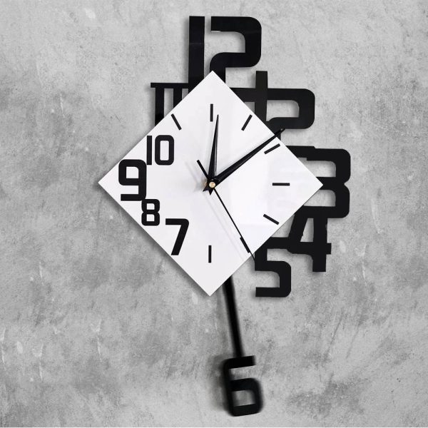 Orologio decorativo con design scientifico, combinazione di numeri e pendolo, ideale per ambienti studi e uffici, stile minimalista e innovativo.