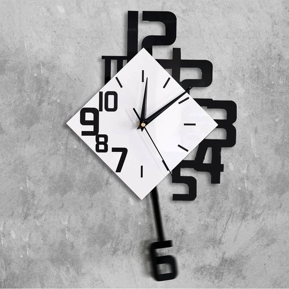 Orologio decorativo con design scientifico, combinazione di numeri e pendolo, ideale per ambienti studi e uffici, stile minimalista e innovativo.