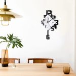 Orologio da parete moderno con numeri stilizzati e design minimalista, perfetto come decorazione scientifica per ambienti contemporanei.