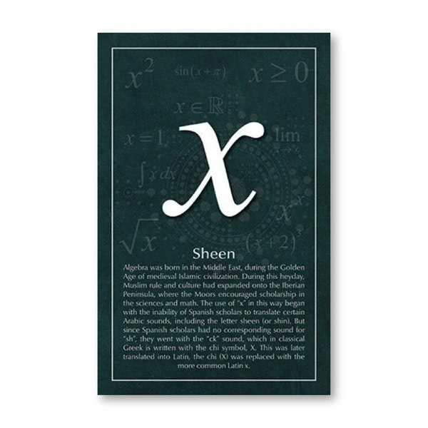 Simbolo x in evidenza, rappresenta variabili e funzioni matematiche, simbolo universale in algebra e scienze. Perfetto come decorazione scientifica per ambienti educativi e di studio.