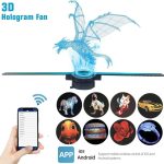 Oggetto decorativo 3D con drago, ventola olografica, controllabile tramite app per dispositivi iOS e Android, ideale come decorazione scientifica o oggetto di design innovativo.