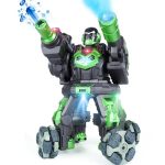 Robot giocattolo futuristico con luci LED e laser, perfetto per stimolare l'immaginazione dei bambini e favorire l'apprendimento attraverso il gioco.