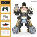 Robot giocattolo con telecomando, batterie modulari e cavo di ricarica USB, ideale come decorazione scientifica e oggetto di intrattenimento educativo.