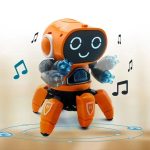 Robot musicale con design divertente e interattivo, ideale per stimolare la creatività e l'apprendimento dei più piccoli.