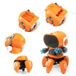 Robot giocattolo interattivo con luci LED, suoni e movimento, ideale per stimolare la creatività dei bambini e l'apprendimento scientifico.