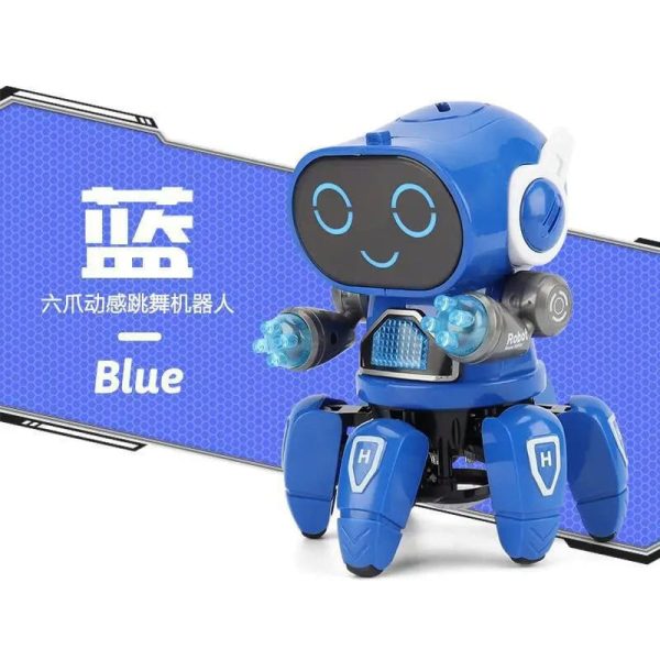 Robot educativo blu con design futuristico, perfetto come oggetto decorativo scientifico e giocattolo educativo per bambini.