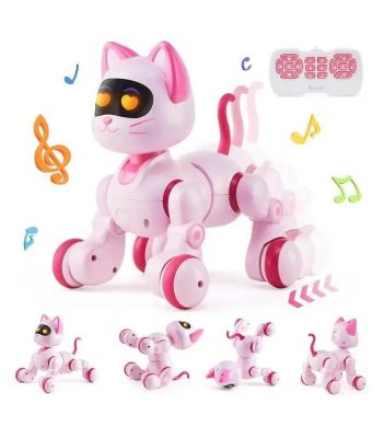 Robot gatto musicale con luci LED, suoni e movimento, perfetto come giocattolo educativo e decorativo per bambini e appassionati di tecnologia.