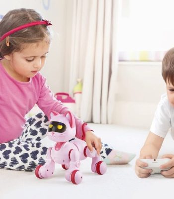 Robot giocattolo educativo per bambini, interattivo e programmabile.
