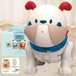 Robot pet vocale AI con telecomando, perfetto come giocattolo interattivo e decorazione scientifica, con design di cane e accessori inclusi.