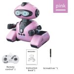 Robot educativo rosa con telecomando, manuale e cacciavite inclusi, ideale per stimolare l'apprendimento e il divertimento dei bambini attraverso attività interattive e giochi educativi.
