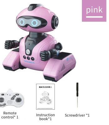 Robot educativo rosa con telecomando, manuale e cacciavite inclusi, ideale per stimolare l'apprendimento e il divertimento dei bambini attraverso attività interattive e giochi educativi.