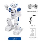 Robot educativo con telecomando, cavo USB e istruzioni, ideale per stimolare l'apprendimento e il divertimento dei bambini. Design moderno e funzionale, perfetto come decorazione scientifica.