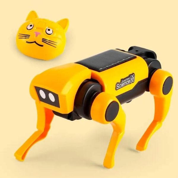 Robot scorpione con testa di gatto giallo, giocattolo scientifico interattivo e decorativo per appassionati di scienza e tecnologia.