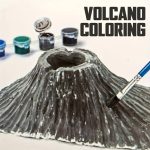 Immagine di un vulcano in cartoncino da colorare, con colori acrilici e pennello, ideale per attività educative e creative sui fenomeni vulcanici.