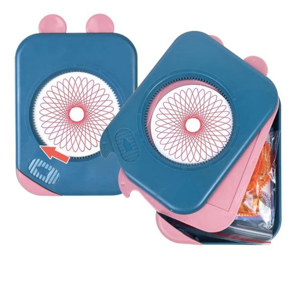 Rotatore di modelli molecolari in plastica blu e rosa, ideale per l'apprendimento scientifico e la visualizzazione delle strutture chimiche.