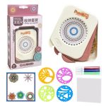 Set di pittura per bambini con stencil, strumenti scientifici e decorazioni colorate, ideale per attività artistiche e educative.