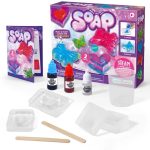Kit per creare bolle di sapone colorate e glitterate, ideale per attività educative e giochi creativi per bambini dai 8 anni in su.