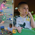 Oggetto scientifico per bambini con strumenti di esplorazione e gioco all'aperto.