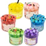 Vasetti di Lava Boba Gelée in vari colori con frutta e decorazioni, perfetti come decorazioni scientifiche o oggetti da collezione, ideali per appassionati di scienza e decorazioni originali.