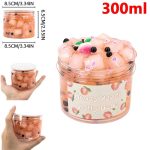 Jelly Boba alla pesca miele in contenitore trasparente da 300ml, perfetto come oggetto decorativo o giocattolo scientifico, con dettagli colorati e un design accattivante.