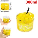 Contenitore di gelatina di limone con perle di boba, 300ml, in plastica trasparente, ideale per attività educative e decorazioni creative.