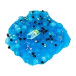 Sfera di gelatina blu con perline nere e decorazioni floreali, perfetta come oggetto decorativo scientifico o giocattolo educativo. Ideale per appassionati di scienza e decorazioni originali.