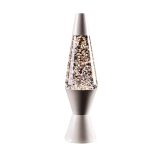 Lampada decorativa a forma di lava con glitter argentato, perfetta come oggetto scientifico e decorativo per ambienti moderni e creativi.