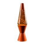 Lampada lava in vetro con glitter dorato, design vintage, decorazione originale e luminosa, perfetta per ambienti moderni e creativi.
