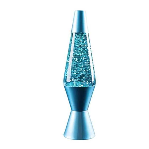 Vaso lava lava blu con bolle trasparenti, decorazione scientifica moderna e originale, perfetta per ambienti innovativi e creativi.