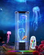 Vaso con meduse luminose e controller LED, oggetto decorativo scientifico che crea un effetto marino luminoso. Perfetto per ambienti moderni e per appassionati di biologia marina e decorazioni innovat.