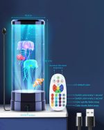 Giocattolo luminoso con meduse e telecomando, decorazione scientifica con effetti di luce e movimento, ideale per ambienti educativi e decorativi, dimensioni 10.5x28.3 cm.
