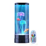 Acquario luminoso con meduse colorate e telecomando, decorazione scientifica per ambienti educativi e decorativi, ideale per appassionati di biologia marina e oggetti scientifici innovativi.