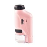 Microscopio portatile rosa per osservazioni scientifiche e didattiche, compatto e facile da usare, ideale per studenti e appassionati di scienza.