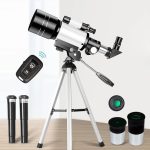 Telescopio astronomico con accessori e controller wireless, ideale per osservazioni astronomiche e studi scientifici, completo di tre lenti, controller wireless e supporto stabile.