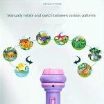 Dispositivo di gioco con schemi di dinosauri e creature preistoriche, che permette di ruotare manualmente tra diversi pattern per scopi educativi e decorativi.
