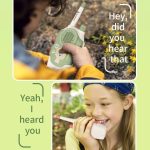 Gioco di ascolto per bambini con walkie-talkie, stimola la curiosità e l'apprendimento attraverso il suono e la comunicazione. Perfetto per decorazioni educative e regali scientifici.