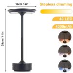 Luce da tavolo scientifica a LED con dimmer senza fili, 40 LED, batteria da 4000mAh, altezza 28cm, design moderno e funzionale.