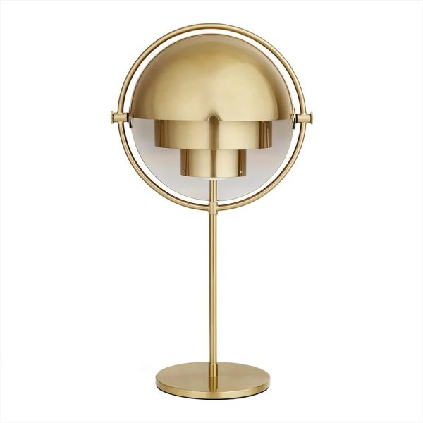 Lampada da tavolo in stile scientifico in ottone con design moderno e dettagli eleganti, perfetta come decorazione per ambienti di studio o ufficio.