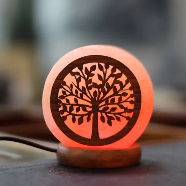 Albero della vita in legno con luce LED rossa, decorazione scientifica e simbolo di crescita e connessione, perfetto come oggetto decorativo o regalo.