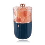 Pietra di sale rosa dell'Himalaya in contenitore di design, perfetta come decorazione scientifica e oggetto di stile per la casa o l'ufficio.