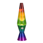 Lampada lava arcobaleno con colori vivaci e movimento fluido, perfetta come decorazione scientifica e oggetto di design originale.