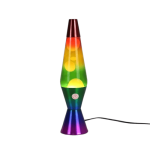 Lampada lava arcobaleno con base colorata e bolle luminose, perfetta come decorazione scientifica e oggetto di design per ambienti moderni e creativi.