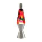 Lampada lava con base in metallo e vetro trasparente, illuminata con luci colorate che creano effetti visivi affascinanti e dinamici. Perfetta come decorazione scientifica e oggetto di design.