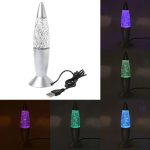 Lampada Lava Glitter con luce UV e base nera, ideale per decorazioni scientifiche e ambienti moderni.