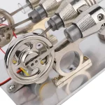 Motore scientifico in miniatura con componenti metallici e ingranaggi, ideale come decorazione scientifica o oggetto da collezione.