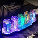 Palline di Newton luminose con LED colorati, oggetto decorativo scientifico per ambienti moderni e studi di fisica, con luci LED multicolori e design innovativo.