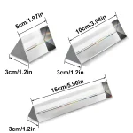 Pezzo di vetro ottico trasparente con misure di 5 cm, 10 cm e 15 cm, ideale per esperimenti scientifici e decorazioni educative.