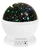 Palla luminosa con stelle e luna fosforescenti, perfetta come decorazione scientifica o oggetto di gioco, con effetti luminosi colorati su sfondo nero.