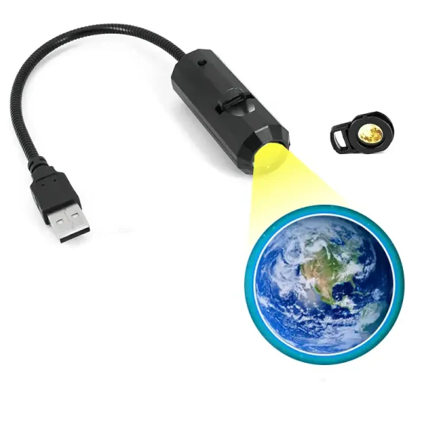 Luce di proiezione terrestre alimentata tramite USB con lente di ingrandimento, ideale come decorazione scientifica o oggetto educativo.